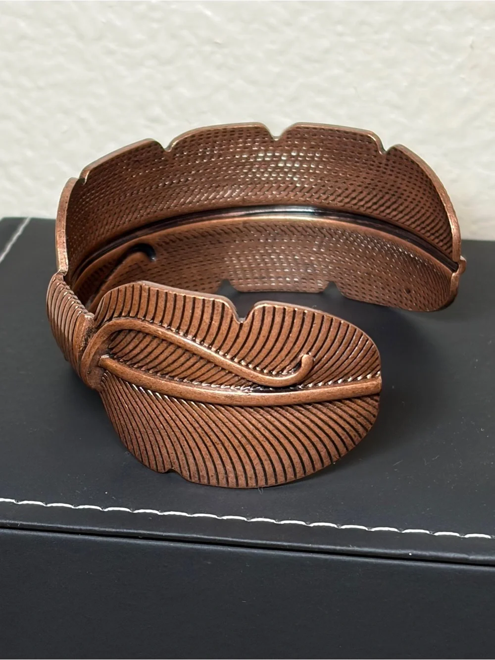 Copper Tone Feather Cuff Bracelet Boho Southwestern Statement